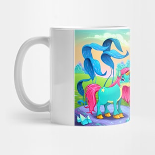 Happy unicorn in a landscape of dreams Mug